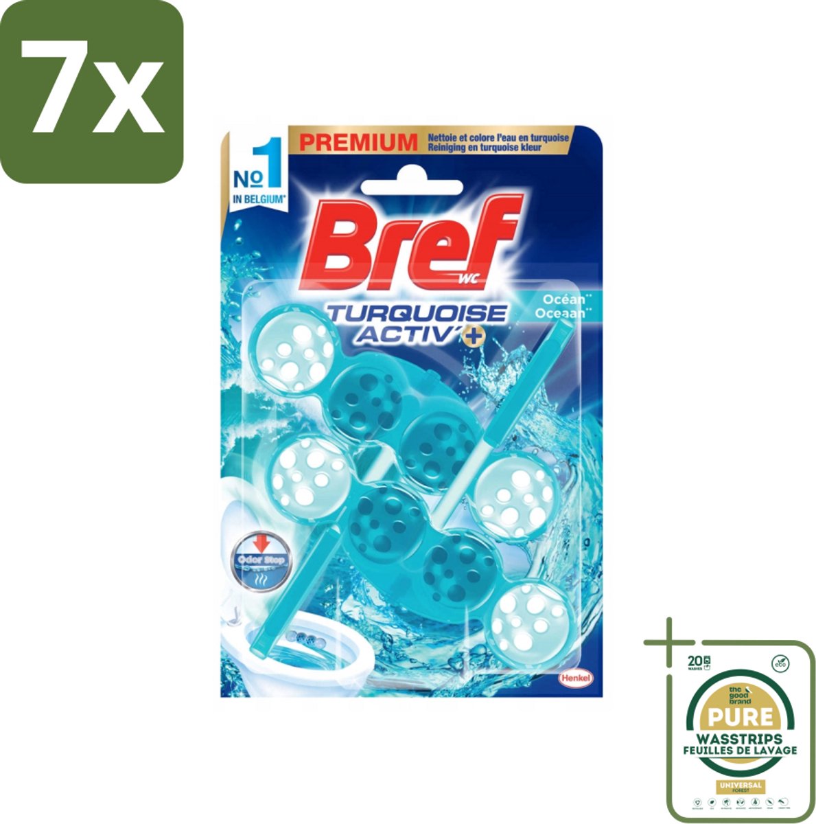7 x Bref WC - Turquoise Activ+ - Toiletblok - Oceaan - 2 Blokken - Grootverpakking - Toilet - Toiletblok - Oceaanfrisheid - Reiniging - Anti-kalk