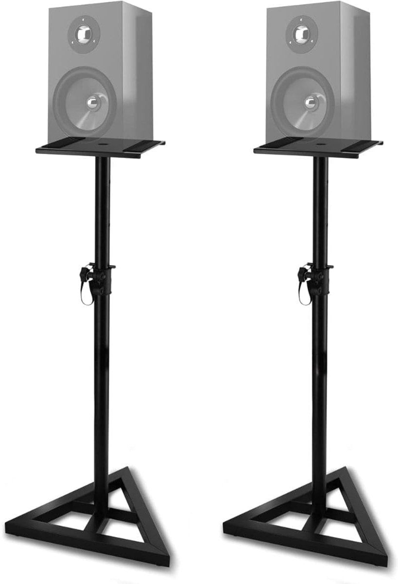 Klarven® Luidsprekerstandaard Zwart - Hoogte instelbaar - Betere geluidsbalans, Stabiele plaatsing - B 46 x H 66 x D 46 cm