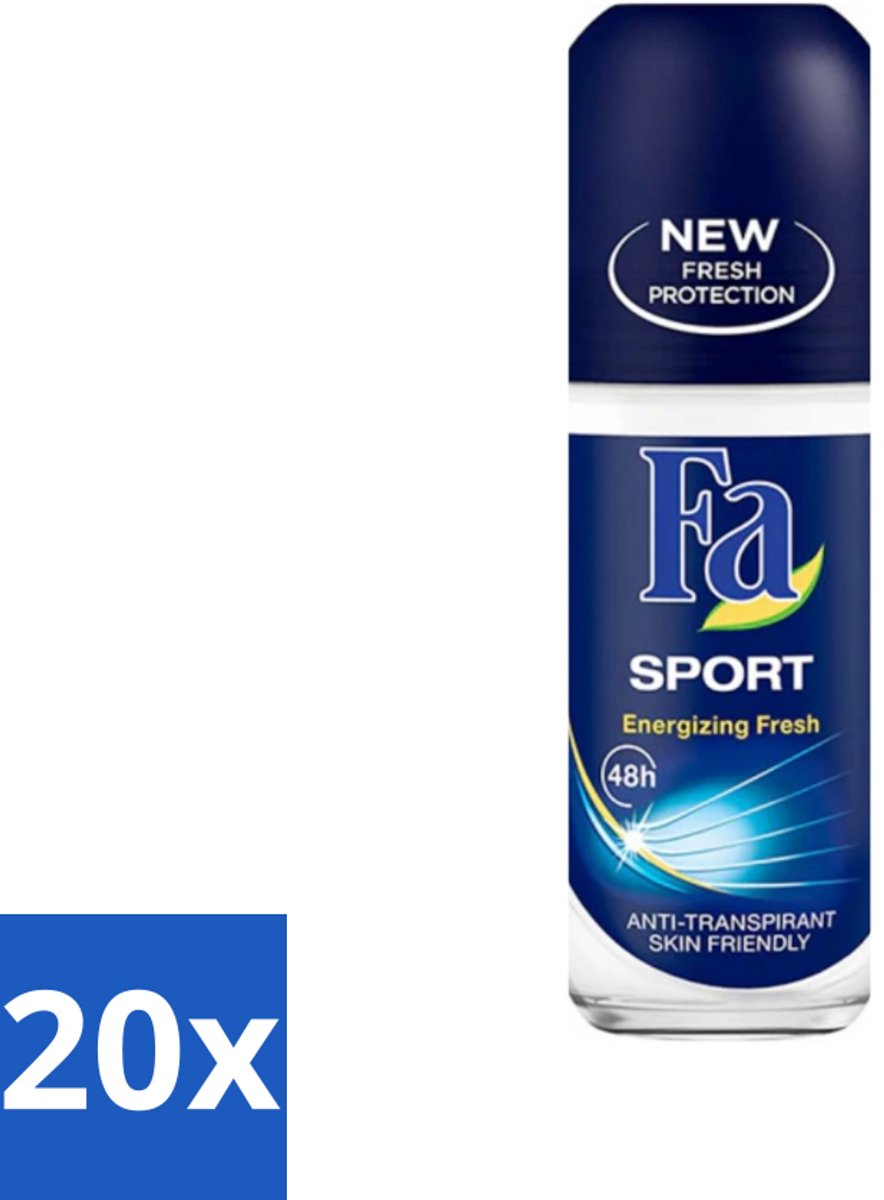 20 x Fa - Sport - Deodorant Roller - Energizing Fresh - 50 ml - Sport Deodorant - Frisheid - Energizing Fresh - 24 Uur Bescherming - Zweetvocht