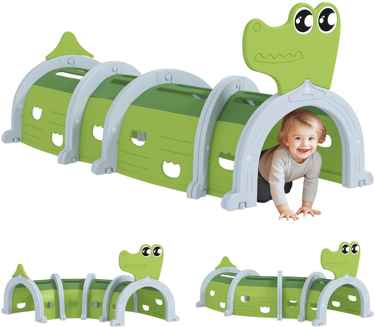 AIYAPLAY Kruiptunnel voor kinderen, speeltunnel 194 cm, in cartoon-krokodil, tunnel voor kinderen van 3-6 jaar - ShopVlot
