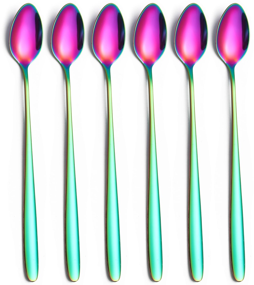 Solidchoice - Set van 6 Lange Roestvrijstalen IJslepels in Regenboogkleur