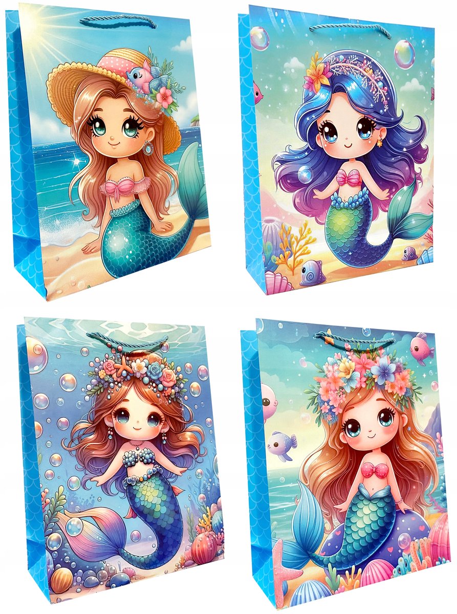 Papieren Cadeautas met Zeemeermin Print - 18x24x8.5cm