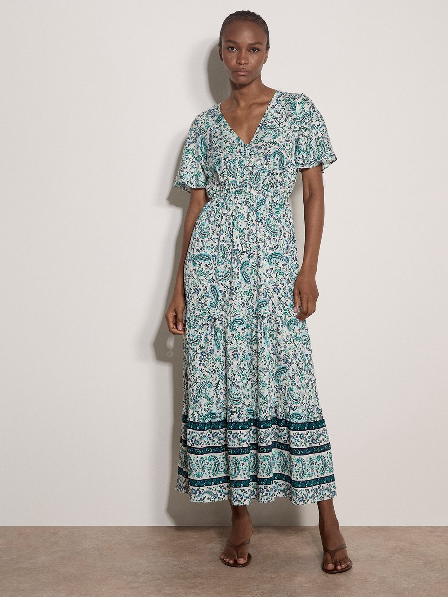 Maxi-jurk met paisleyprint en gelaagde rok