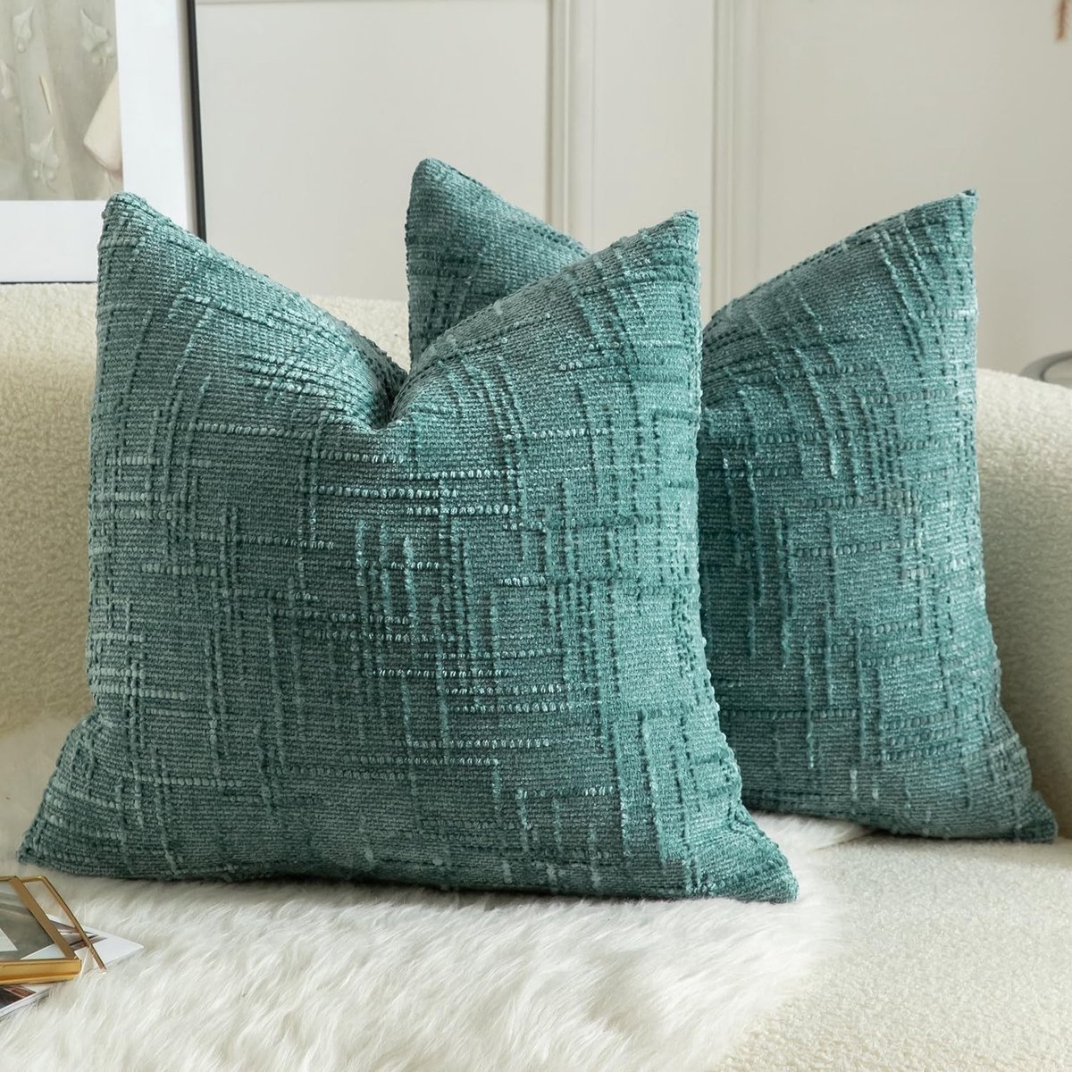 Set van 2 Zachte Chenille Textuur Kussenslopen, Vierkante Accent Kussencovers voor Woonkamer, Cozy Boerderijstijl Kussenhoezen 50 x 50cm Teal, Decoratief en Comfortabel