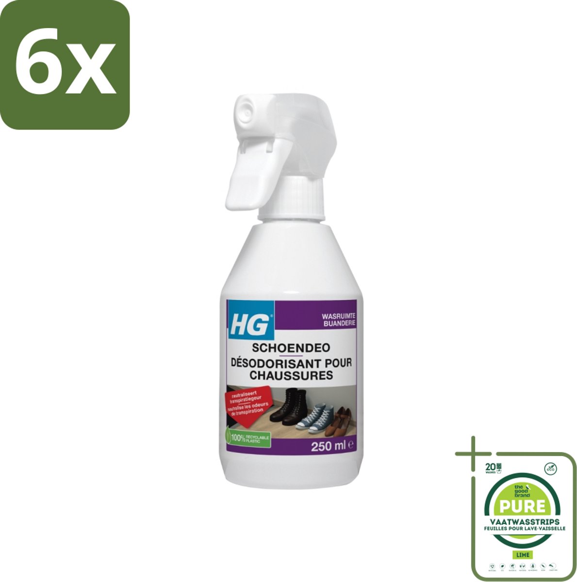 HG Schoendeo 250 ml - Voordeelverpakking - 6 stuks - Schoen Deo - Schoenen Neutraliseren