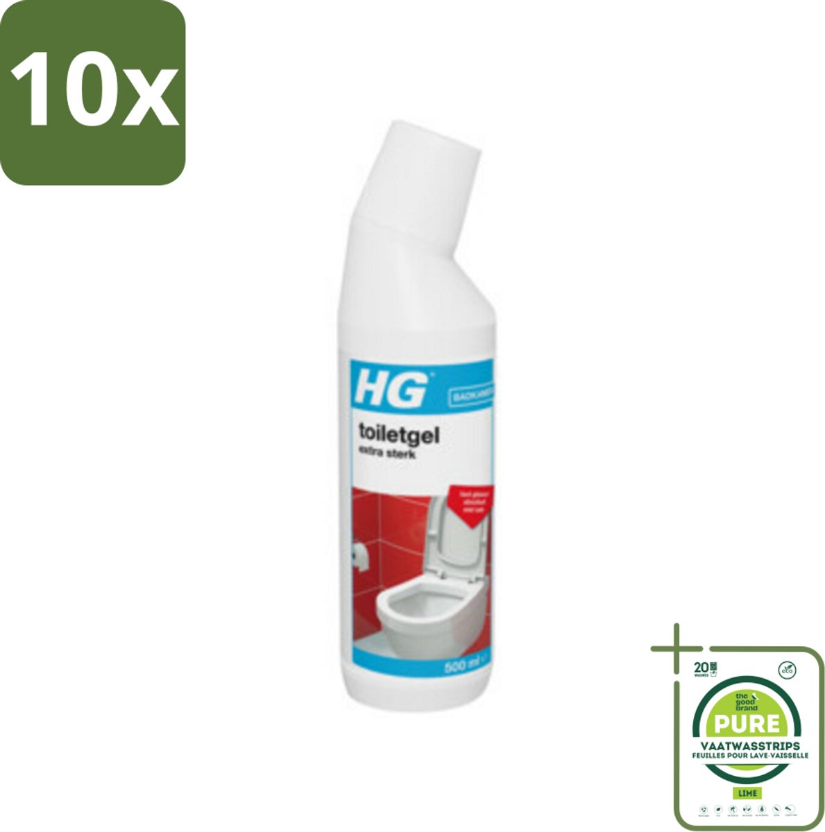 10 x HG Toiletgel Extra Sterk 500 ml - Grootverpakking - Toilet Schoonmaken - Kalk Verwijderen - Urinesteen Verwijderen - Toiletreiniger - Toiletgel