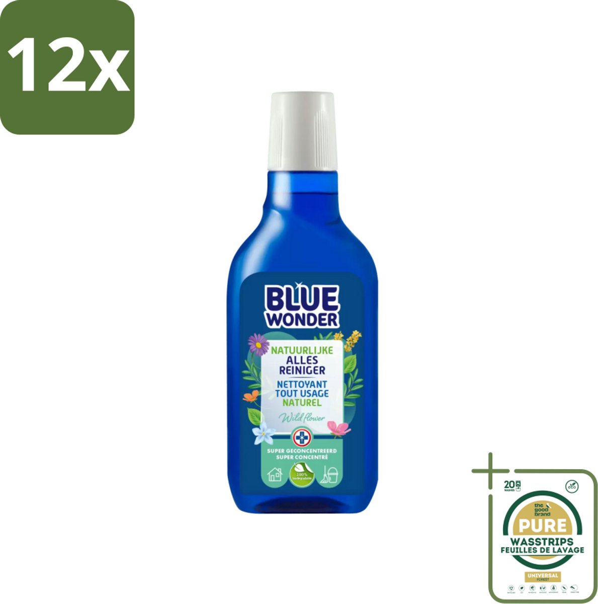 Blue Wonder 100% Natuurlijke Allesreiniger Wild Flower 750 ml - Voordeelverpakking - 12 stuks - Natuurlijke reiniger - Ecologische reiniger