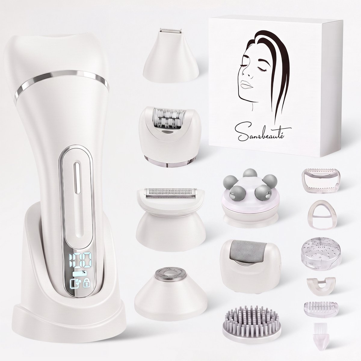 Sansbeauté® 7 in 1 Ladyshave voor Vrouwen - Gezicht - Oksels - Benen - Epilator - Trimmer voor Vrouwen & Dames - Bikinitrimmer Dames - Trimmer Vrouw Intiem - Scheerapparaat Vrouw