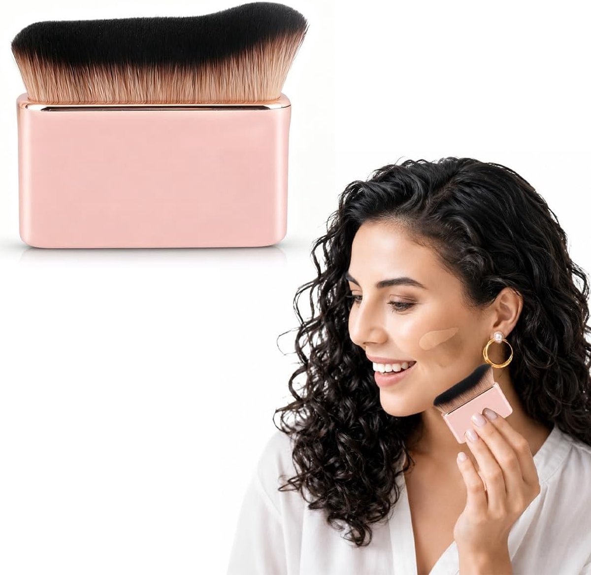 Grote Poederborstel voor Zelfbruiners en Make-up, Multifunctionele Borstel met Zachte Haren voor Lichaamsmake-up en Blush
