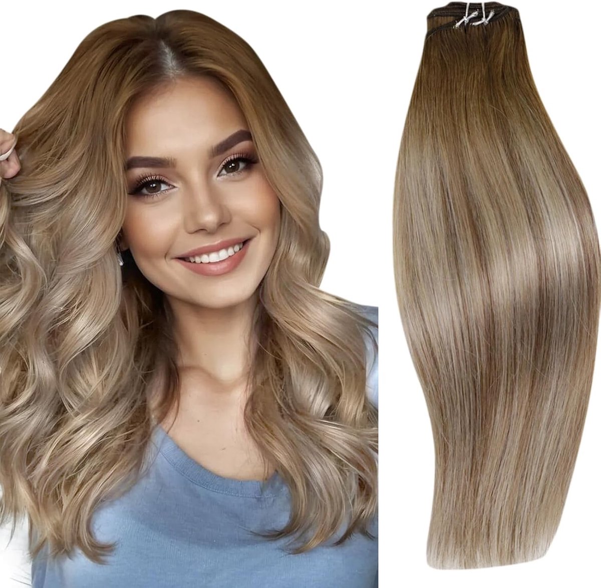 Balayage Haarextensions in Donkerbruin, Asbruin en Medium Blond - 12 Inch, 70g, Natuurlijke Look en Zacht Haar