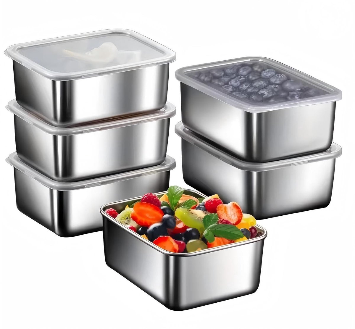 Elzusha - Set van 6 RVS Voedselopslagboxen van 650ml