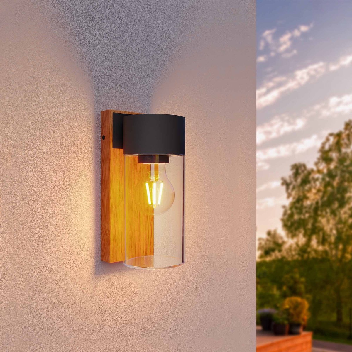 Ledvion – Wandlamp Buiten – Hout – E27 Fitting – IP44 – Aluminium