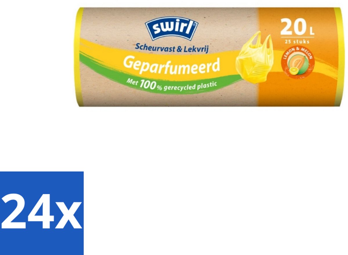 Swirl – Vuilniszakken 20 L – Handvat – Lemon & Melon Geparfumeerd – 25 zakken - Voordeelverpakking - 24 stuks