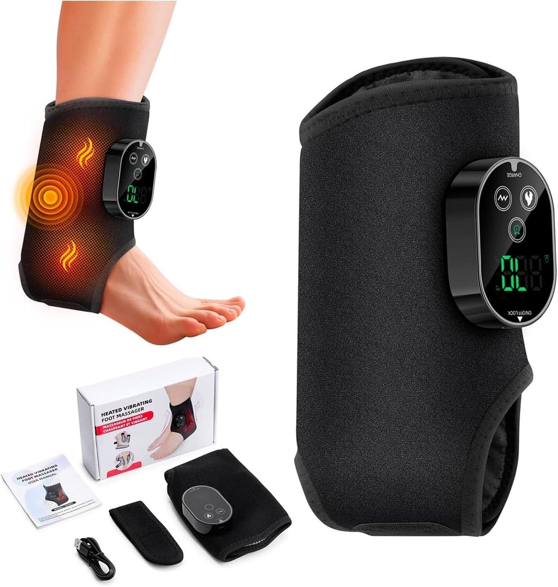 Draadloos voetmassageapparaat met verwarmingsfunctie, 6 warmtestanden en 3 vibratiestanden voor ultieme ontspanning en pijnverlichting