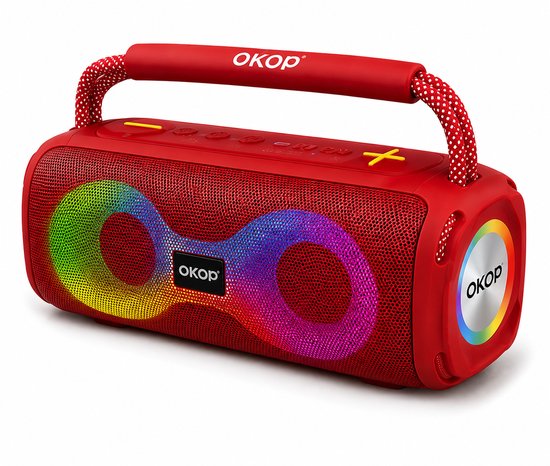 OKOP Bluetooth speaker - Draadloze muziek box - Draagbaar - Verlichting - 2x5W - Verschillende kleuren - RGB LED - Rood van OKOP — afbeelding 3