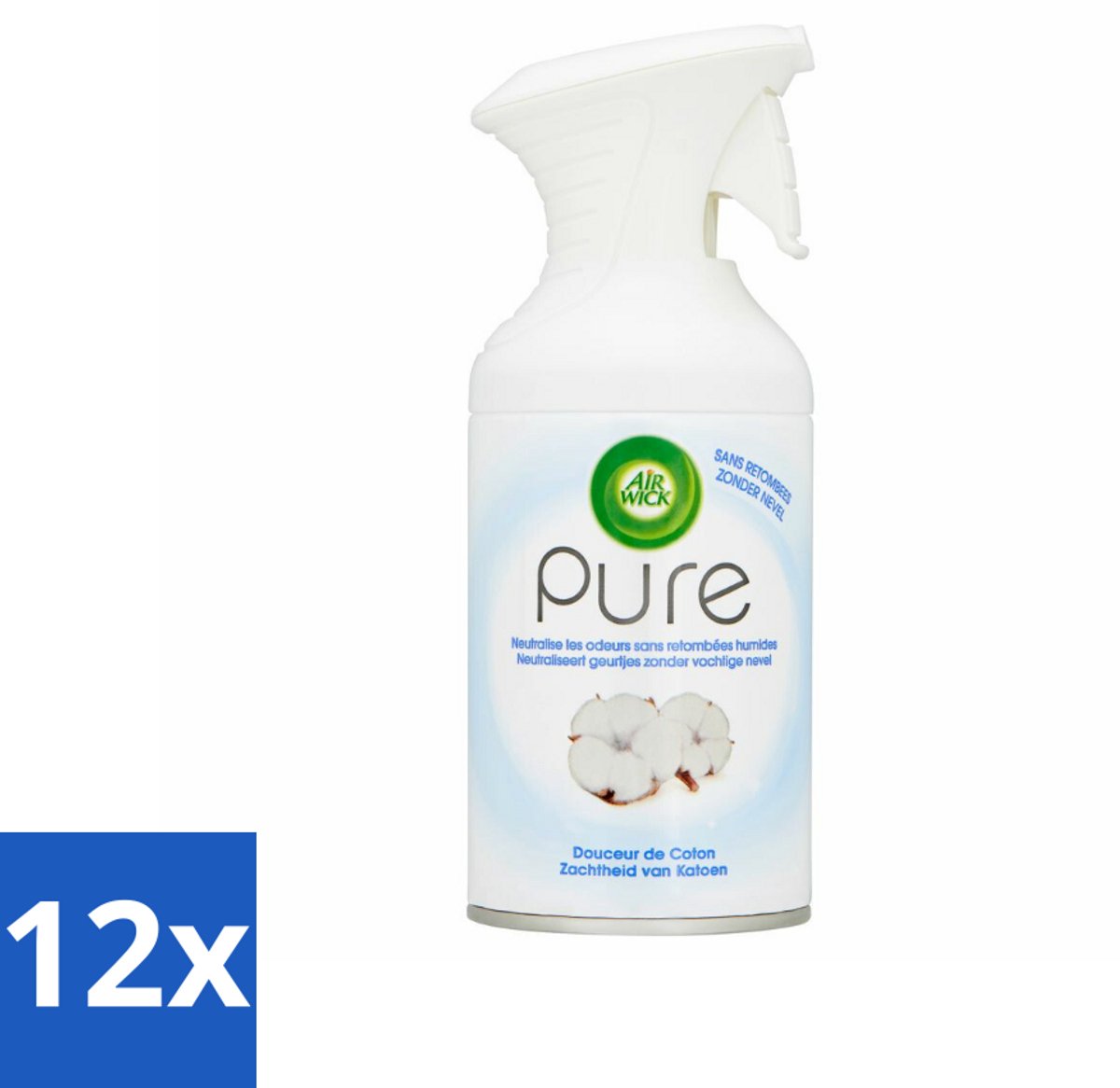 12 x Air Wick - Spray - Zachtheid Van Katoen - Luchtverfrisser - 250 ml - Luchtverfrisser - Katoen Geur - Geurverfrisser - Frisse Geur - Air Wick