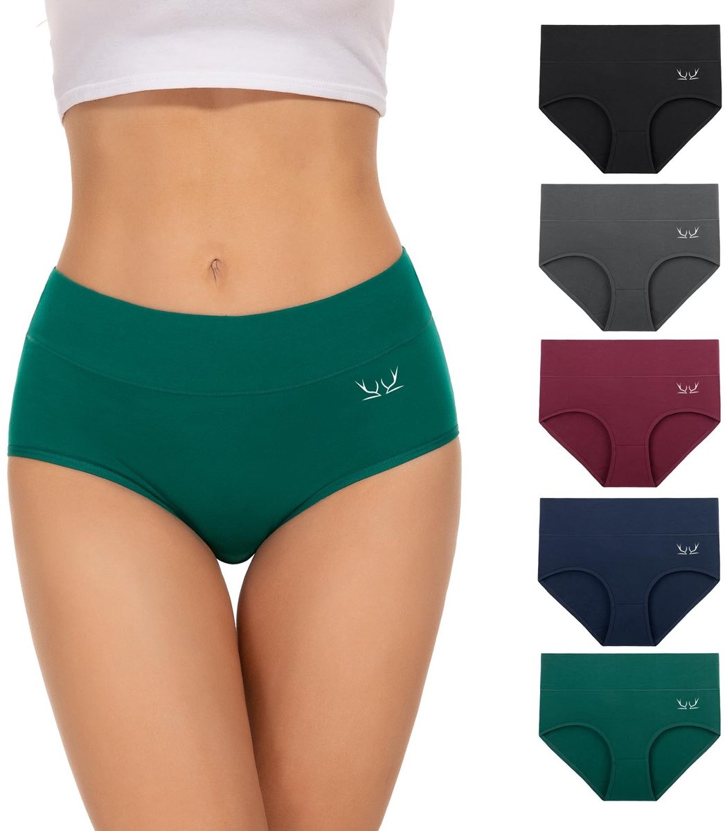 Elzusha - Katoenen Ondergoed voor Vrouwen - Hipster, Hoog, Set van 5