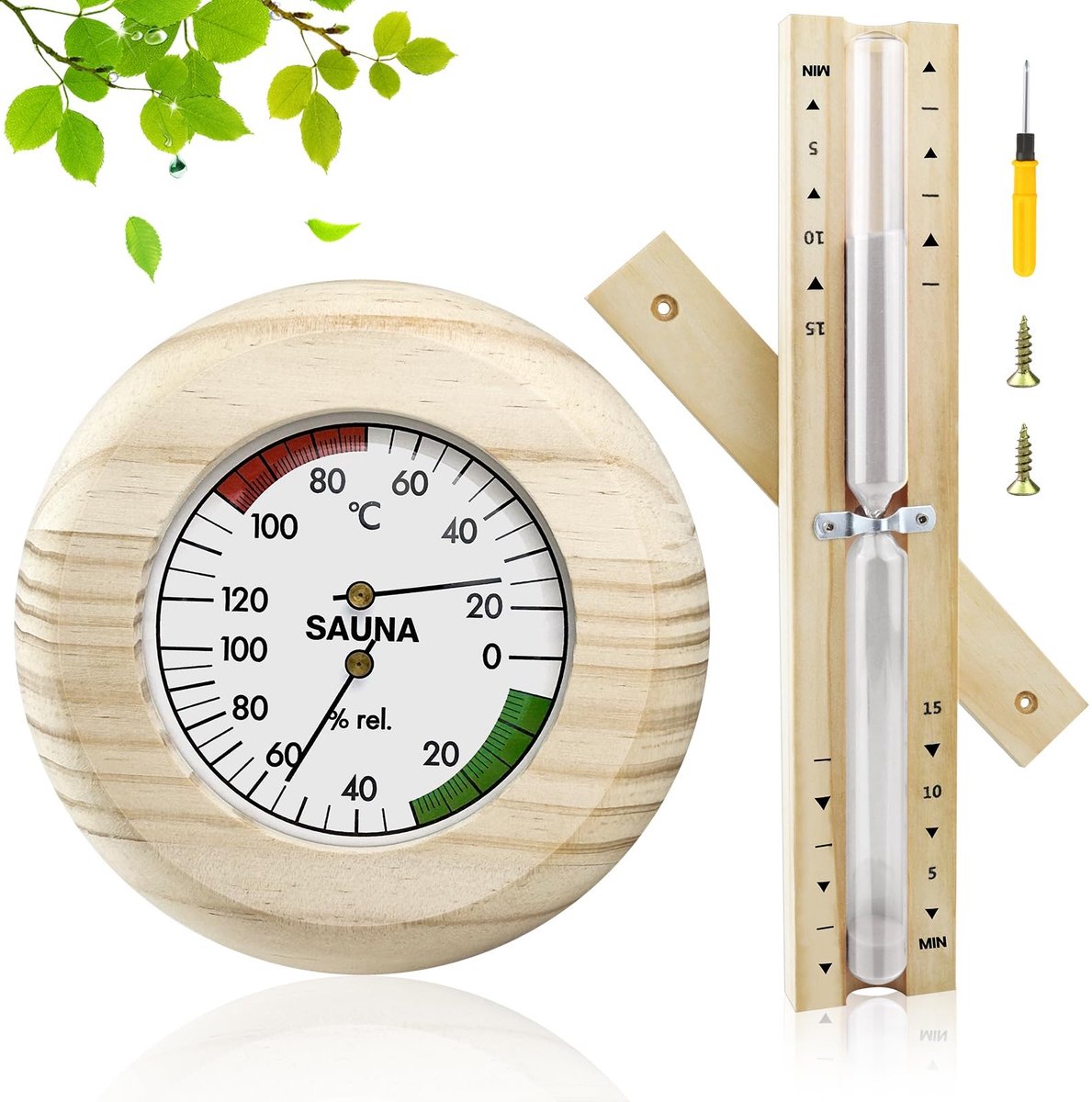 Elzusha- Saunathermometer met Hygrometer - Houten Set - Hittebestendig - Duurzaam - Decoratief - Voor Sauna - Sauna Thermometer