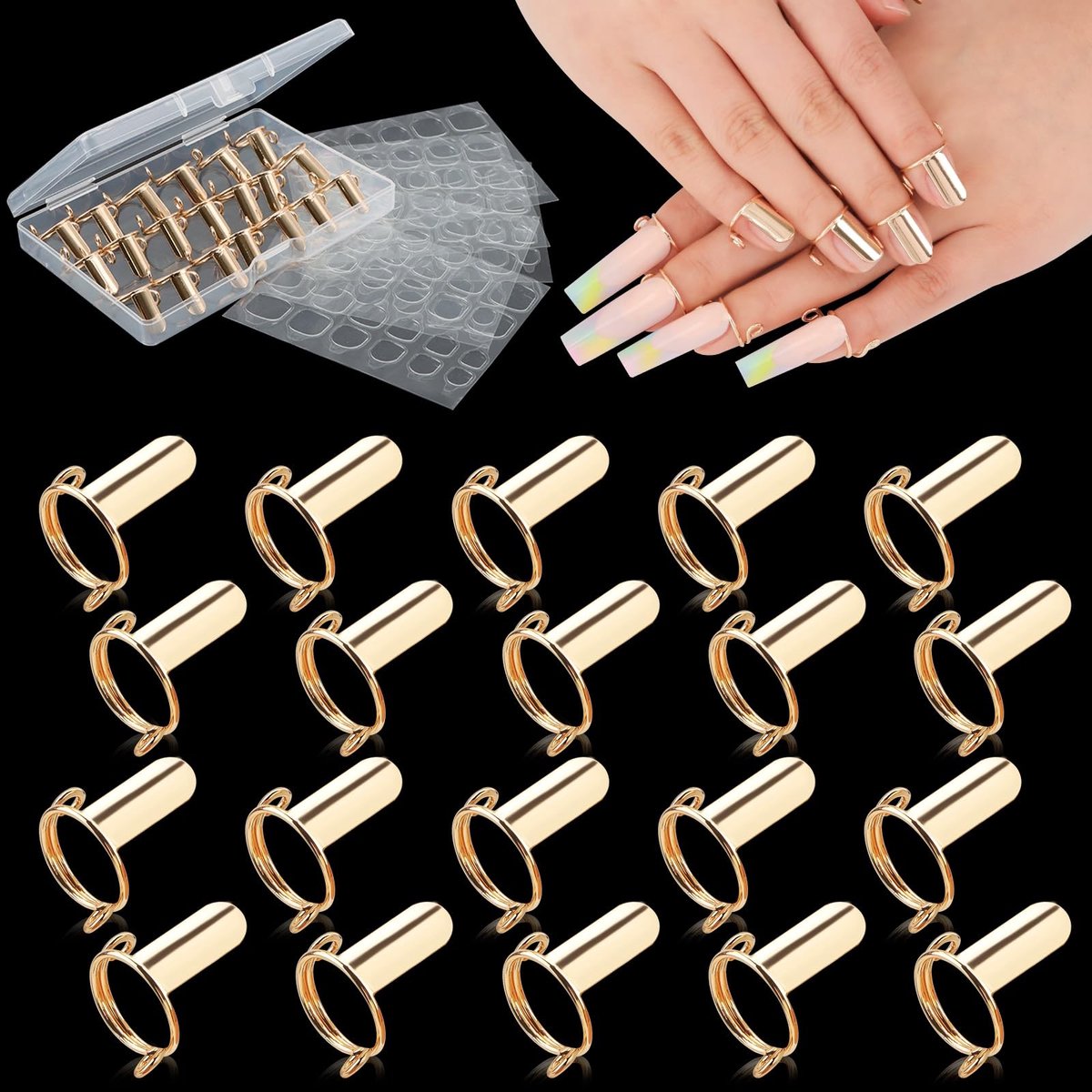Elzusha - Set van 20 Wudu Nagelringen met 120 Nagellijm voor Valse Nagels