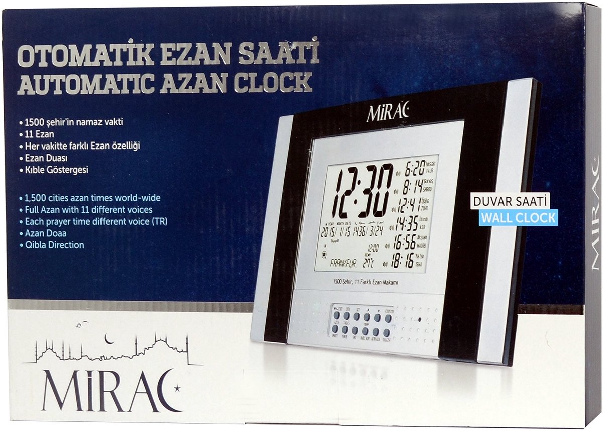 Elzusha - Automatische Ezan Klok - Digitale Gebedsalarm, 30 cm