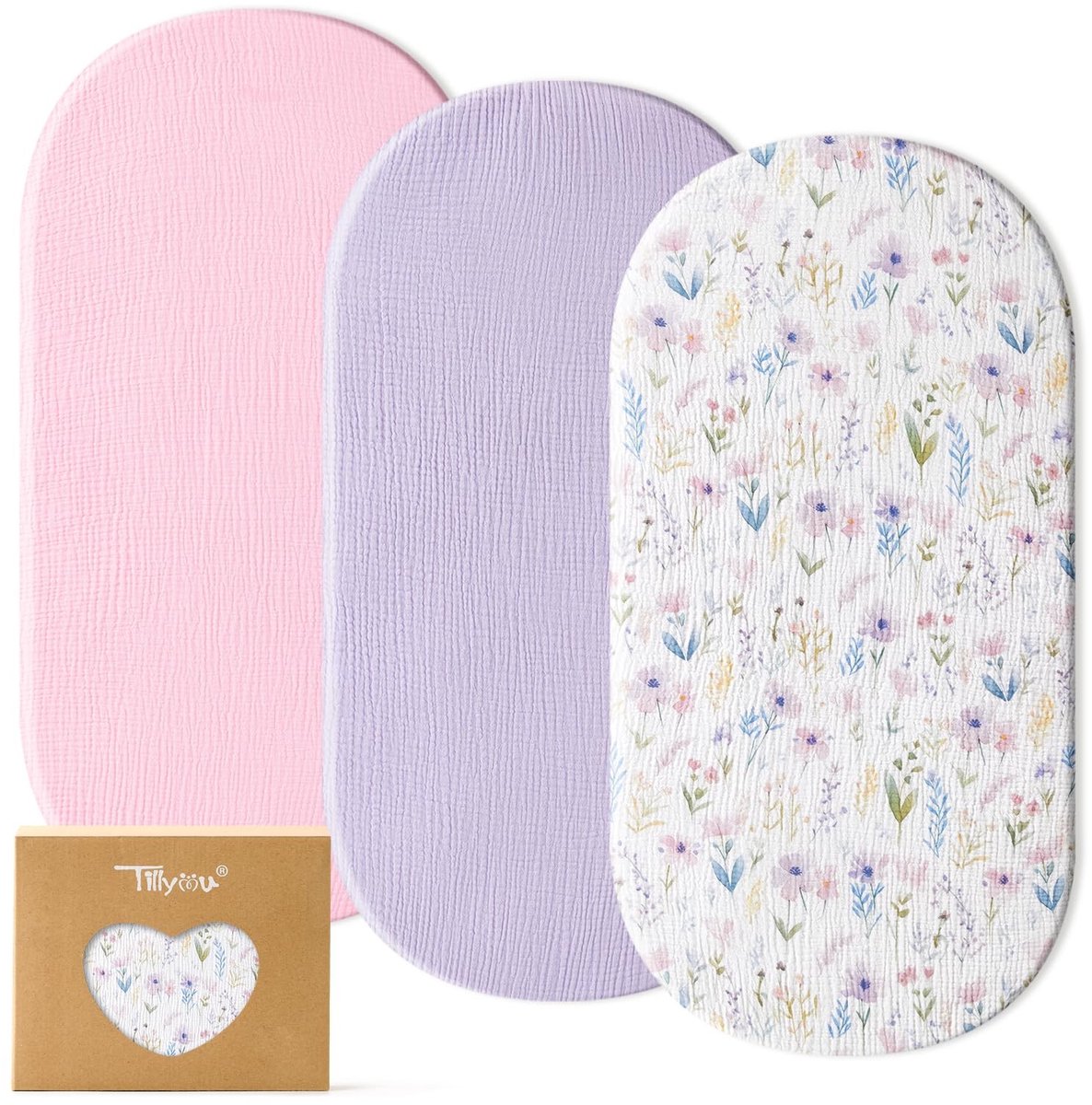Elzusha - Set van 3 Fitted Sheets voor Kinderwagen in 100% Katoen, 40 x 80 cm