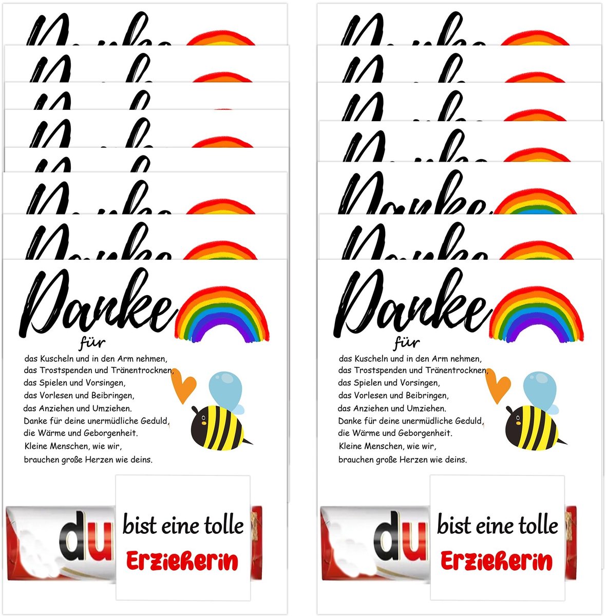 Elzusha - Set van 20 Bedankkaarten voor Leerkrachten met Regenboogontwerp
