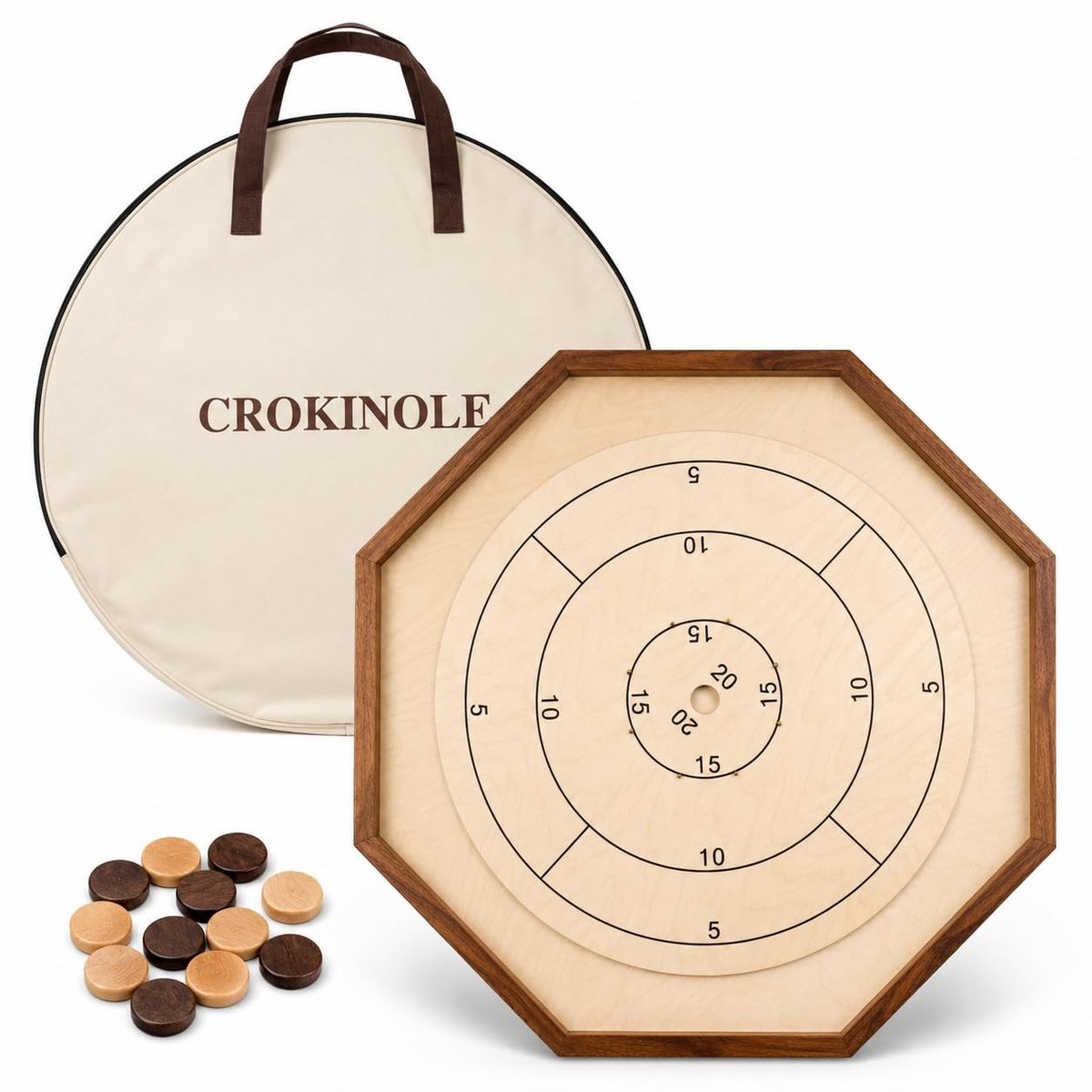 Elzusha - Crokinole Bordspel met Opbergzak voor 6 Spelers