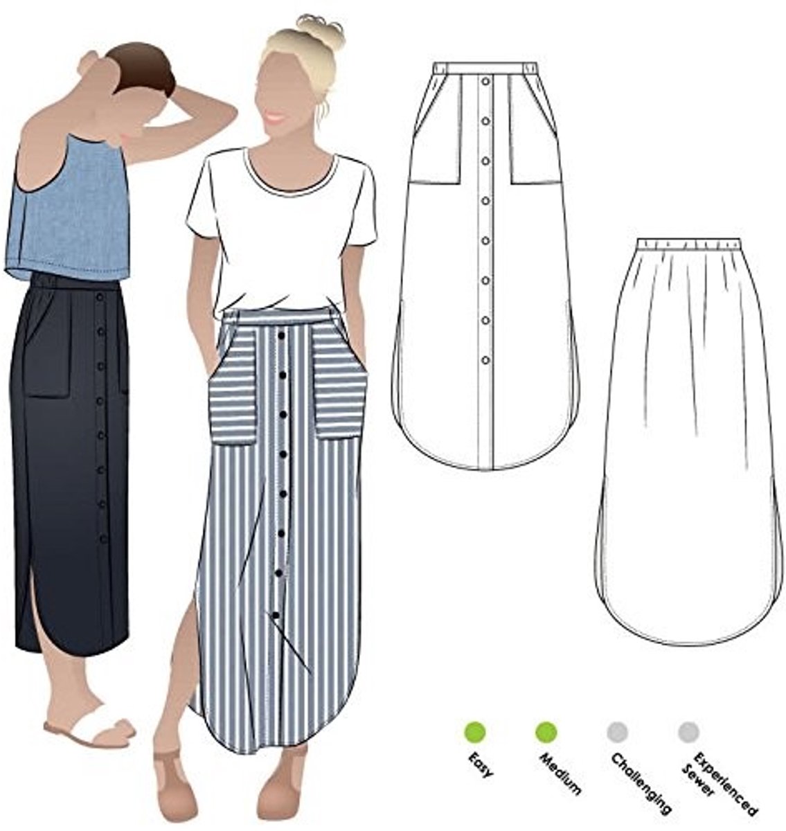 Elzusha - Naai Patroon Indigo Maxi Rok Maten 18-30