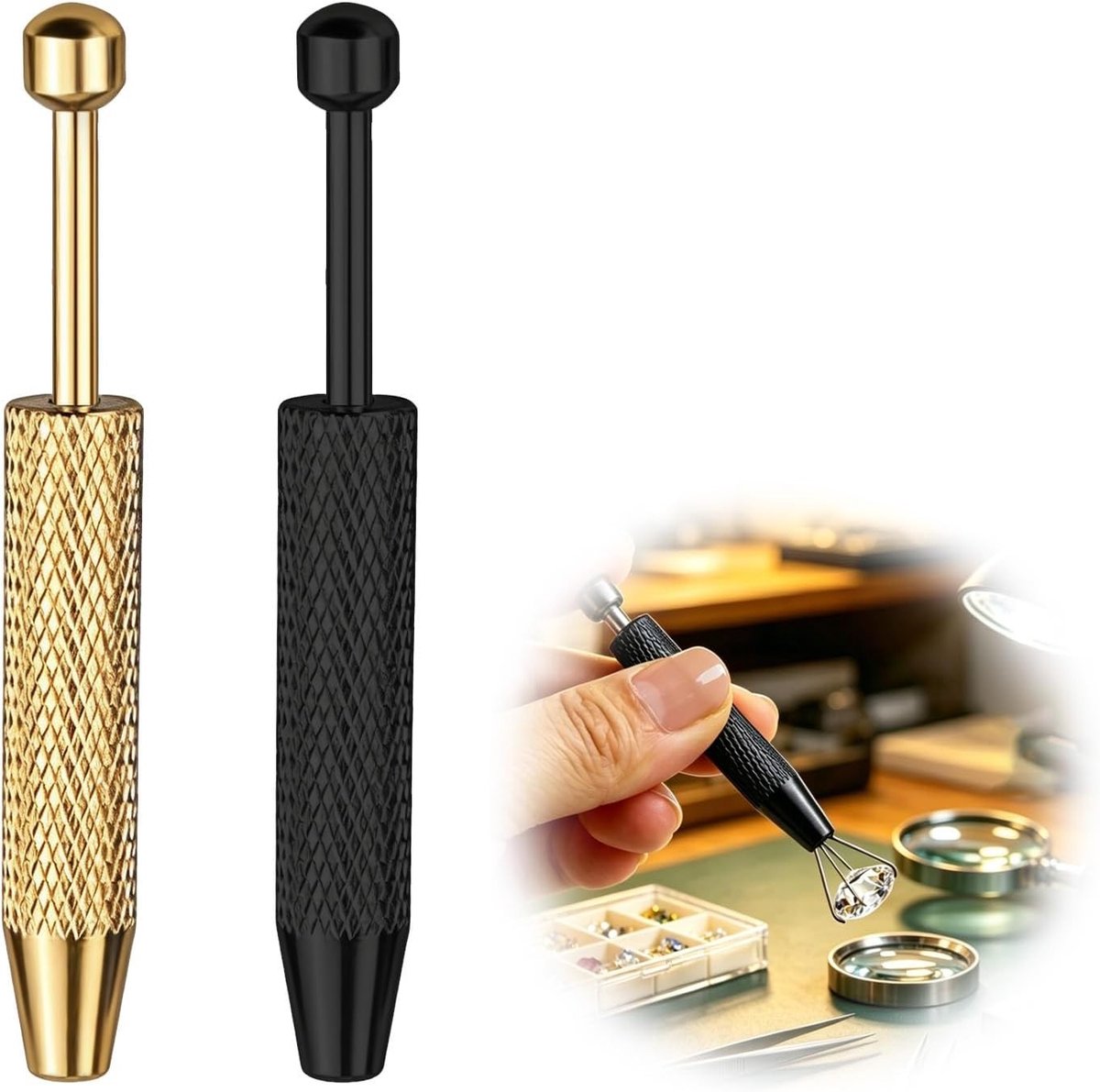 4 Claw Grip Pen Set van 2 Stuks, Precisietool van RVS voor Kleine Onderdelen, Compacte Multifunctionele Tang, Antislip, Goud en Zwart