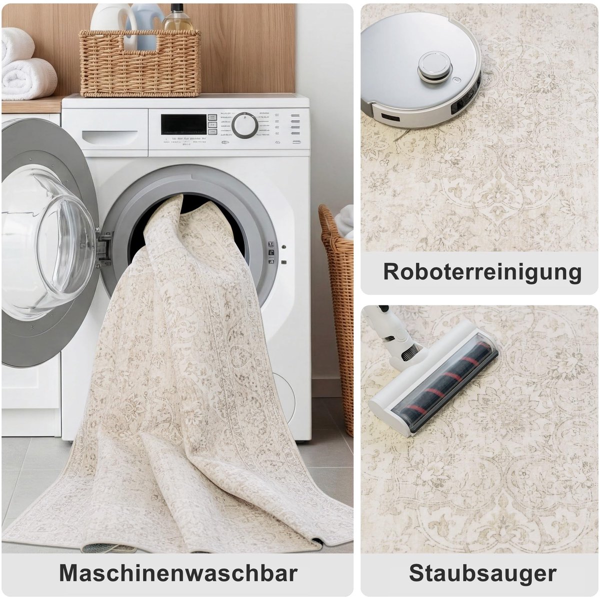 Beauoop Wasbare tapijtloper, voor in de gang, 60 x 180 cm, beige, vintage, keukenloper - ShopVlot
