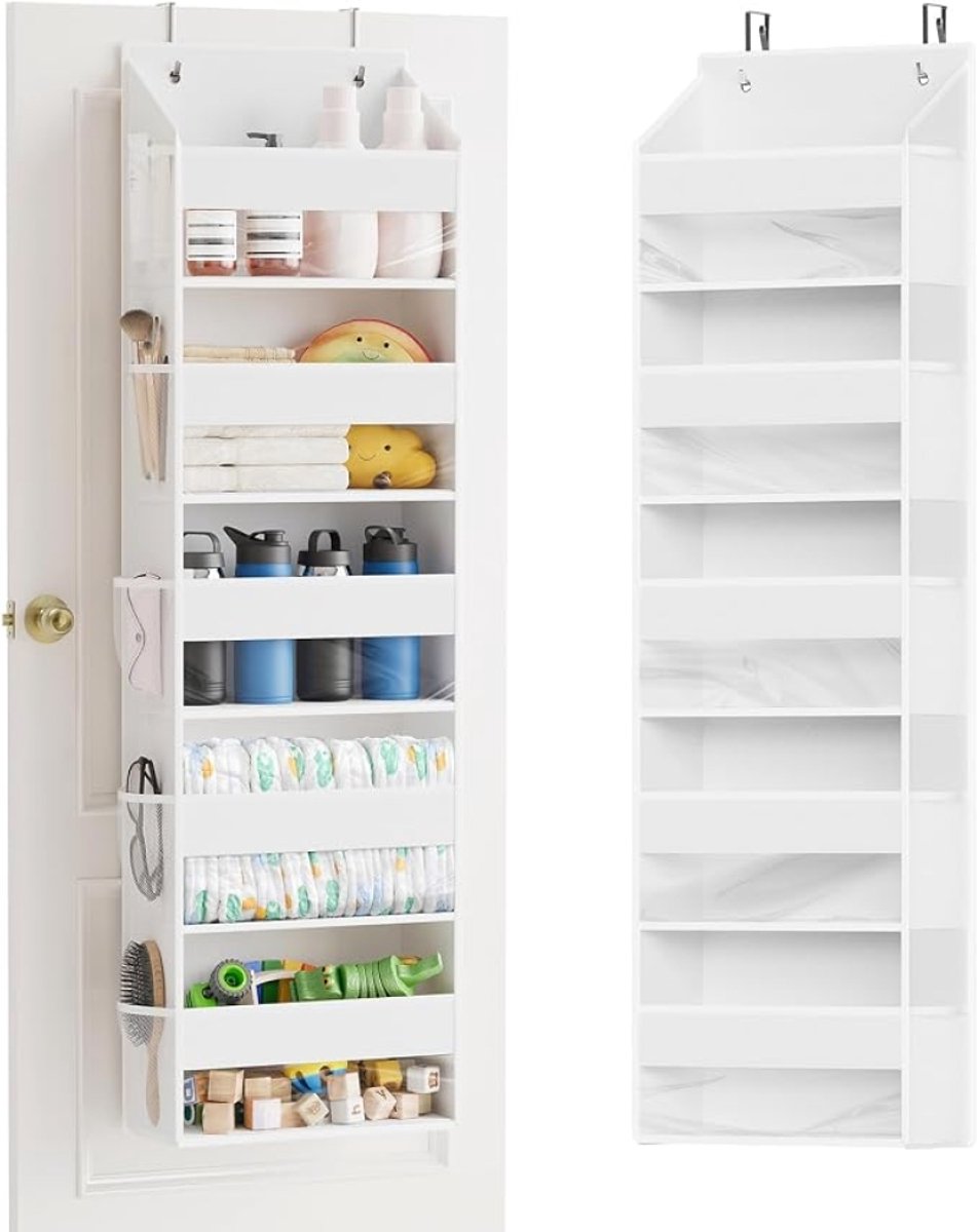 Over de deur organizer met 8 niveaus en 10 mesh zijzakken, wit