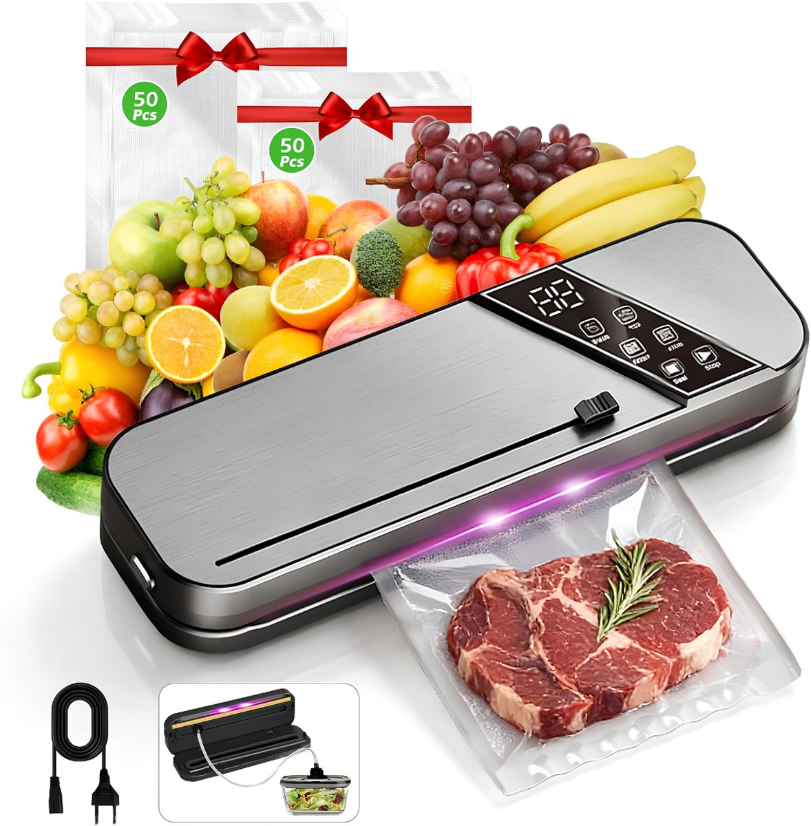 Ploutos® Vacumeermachine - Vacuüm Sealer - Vacuummachines - Zwart - 36cm x 11cm x 6cm