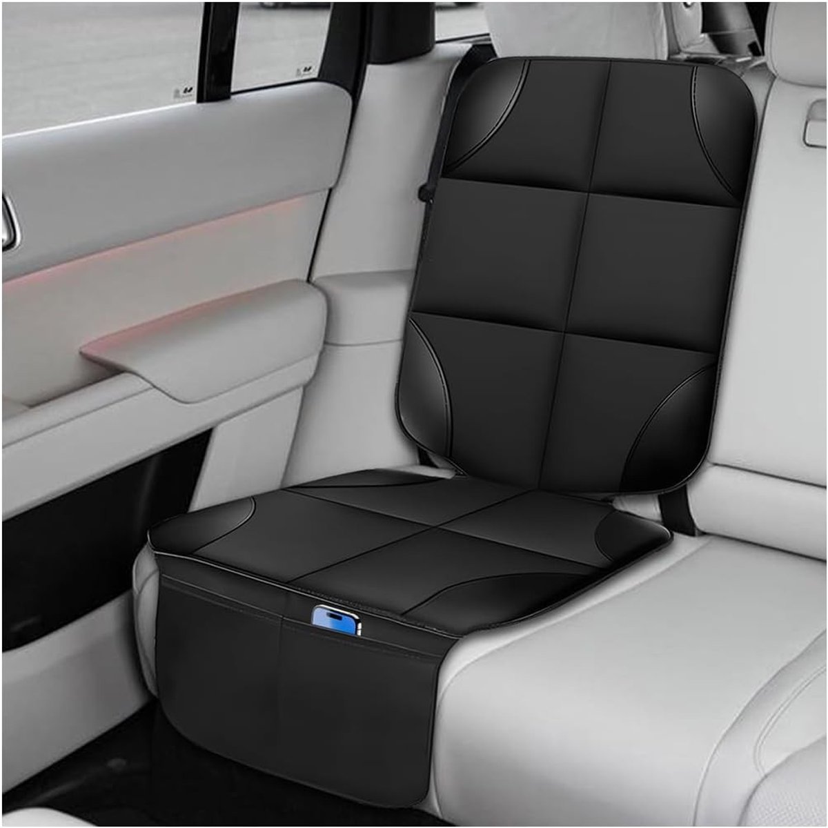 Kinderen Autostoel Bescherming - Autostoel Beschermhoes met 2 Opbergvakken, Antislip Onderzijde en Dikke Vulling voor Optimale Veiligheid en Comfort
