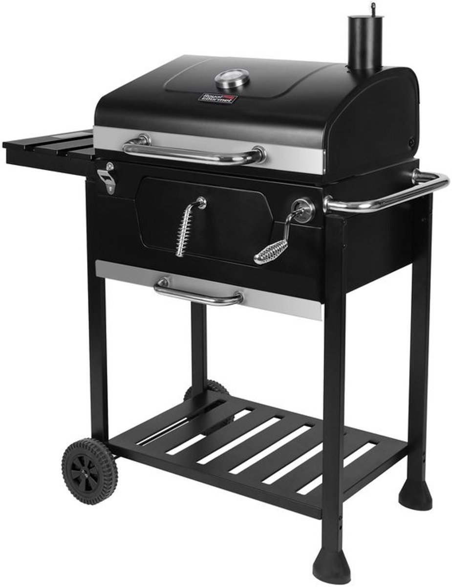 Houtskoolbarbecue Barbecuewagen – Grillrooster 59x42 cm – Thermometer – Zijtafel – Verstelbare Kolenbak