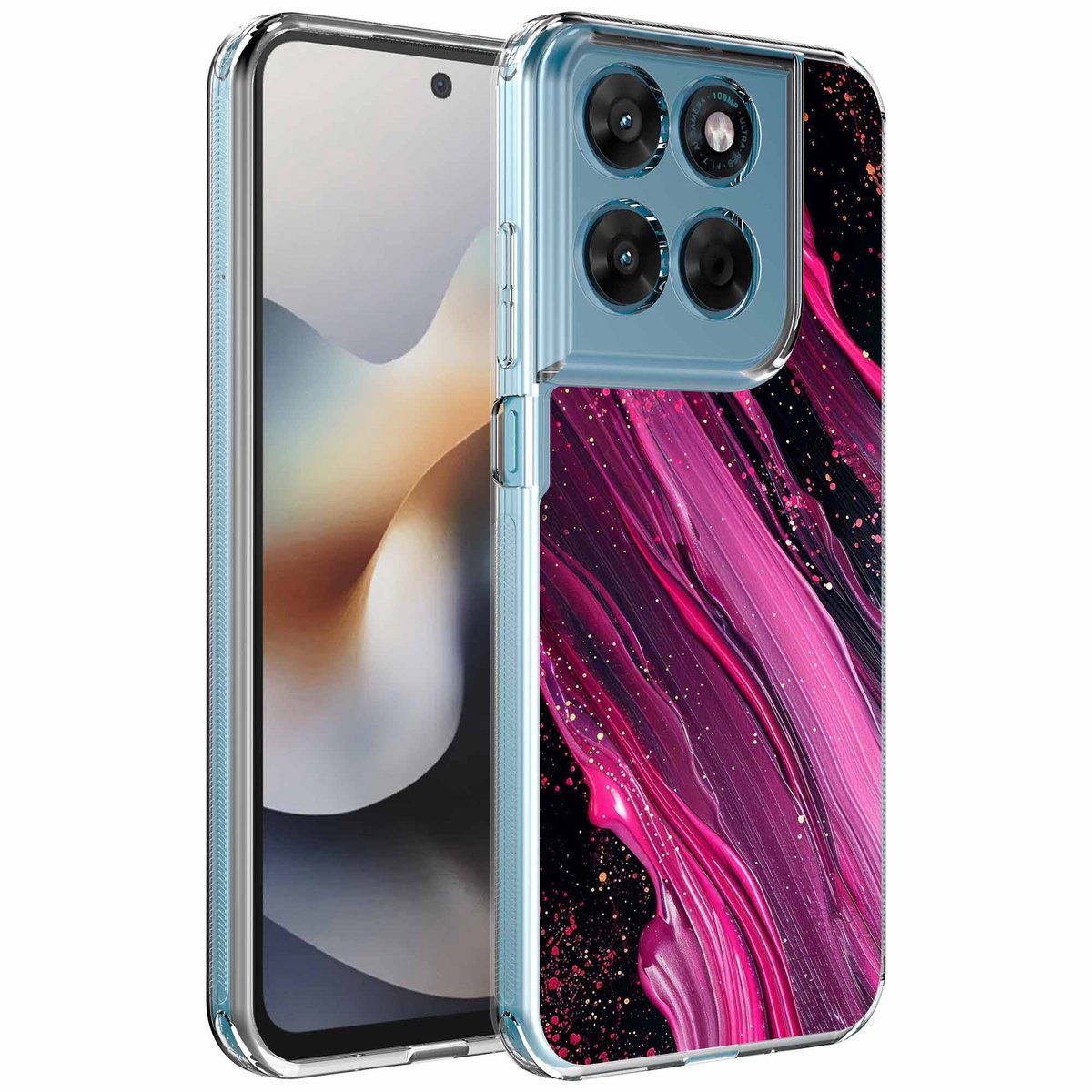 Smartphonica Geschikt voor Motorola Moto G56 Telefoonhoesje met Paars Roze Marmer opdruk - Draadloos op te laden - Shockproof Siliconen TPU Strong Case - Sterk Schokbestendig Telefoonhoesje geschikt voor Motorola Moto G56