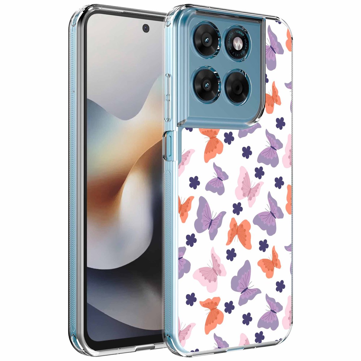 Smartphonica Geschikt voor Motorola Moto G56 Telefoonhoesje met Gekleurde vlinders opdruk - Draadloos op te laden - Shockproof Siliconen TPU Strong Case - Sterk Schokbestendig Telefoonhoesje geschikt voor Motorola Moto G56