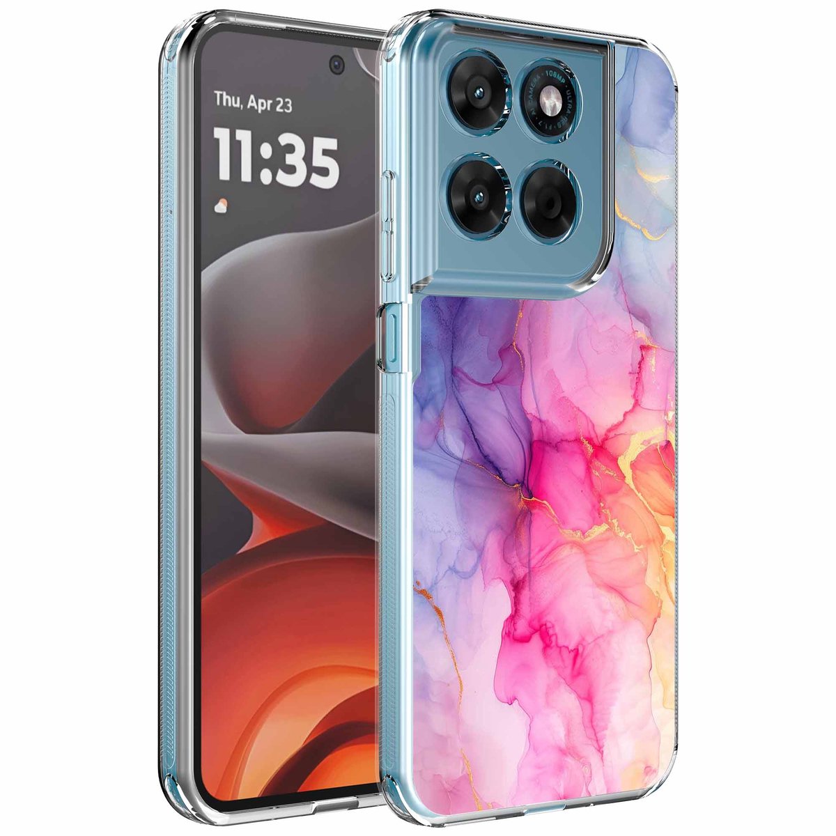 Smartphonica Geschikt voor Motorola Moto G15 Telefoonhoesje met Regenboog Marmer opdruk - Draadloos op te laden - Shockproof Siliconen TPU Strong Case - Sterk Schokbestendig Telefoonhoesje geschikt voor Motorola Moto G15