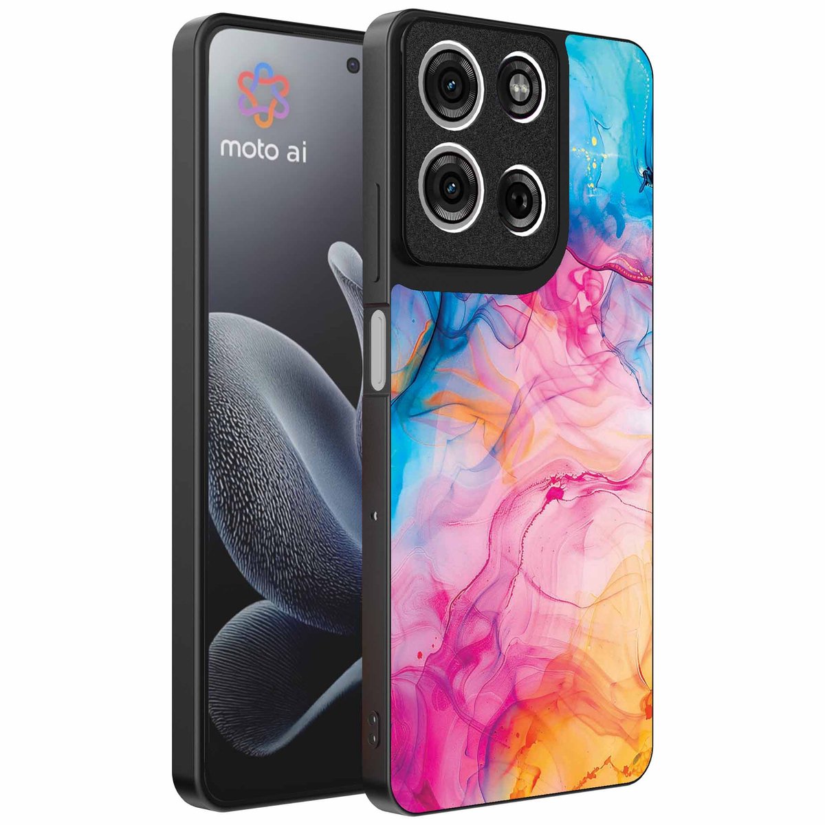 Geschikt voor Motorola Edge 70 Telefoonhoesje met Regenboog Acryl Marmer Opdruk - TPU Backcover Case Rainbow Acrylic Marble Design - Smartphonica geschikt voor Motorola Edge 70