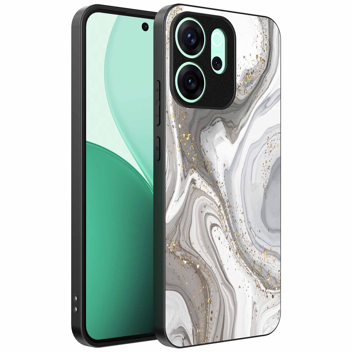 Geschikt voor Oppo Reno 15 Pro Telefoonhoesje met marmer opdruk - TPU backcover case marble design - Zilver - Smartphonica geschikt voor Oppo Reno 15 Pro