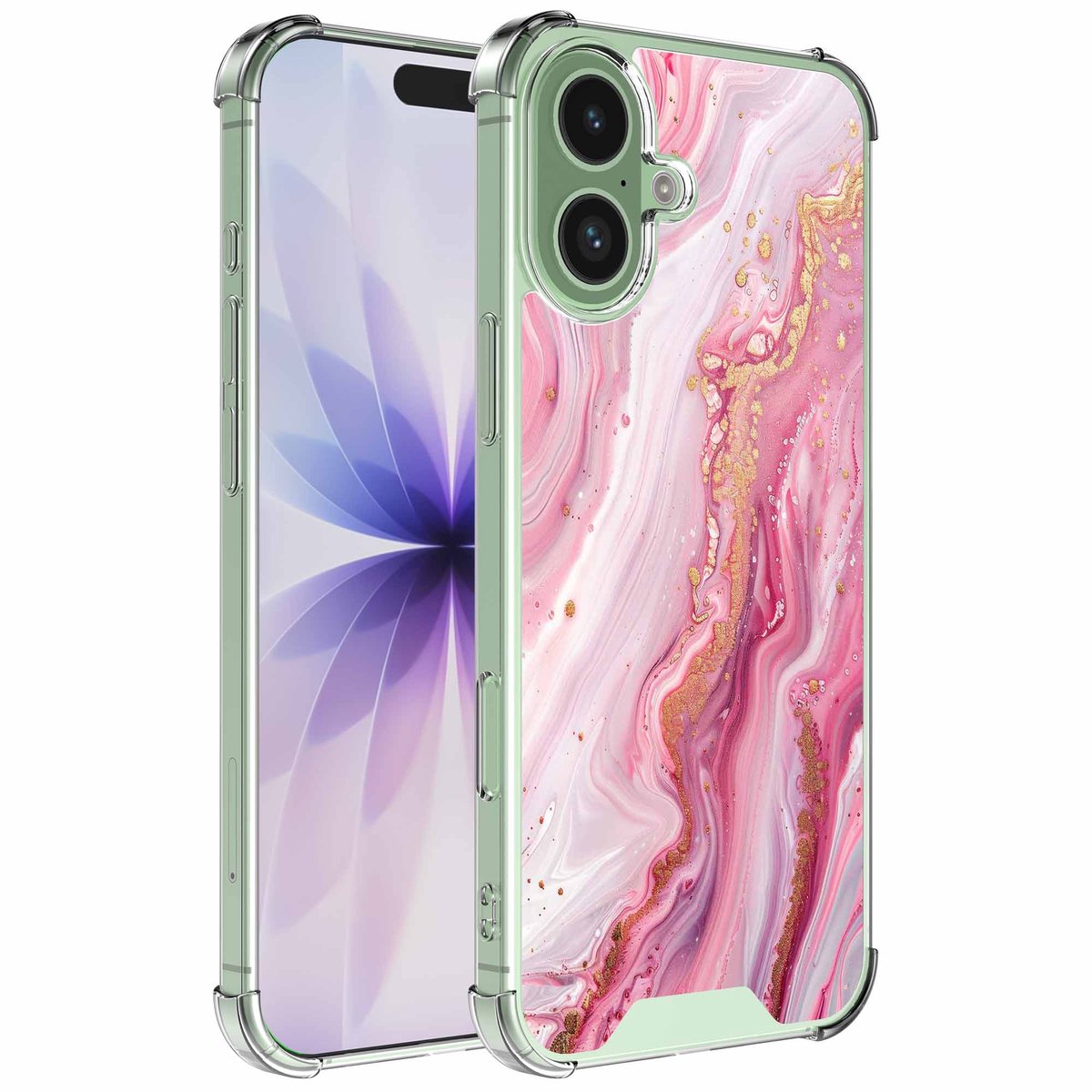 Smartphonica Geschikt voor iPhone 17 Telefoonhoesje met Roze Goud Marmer opdruk - Draadloos op te laden - Shockproof Siliconen TPU Strong Case - Sterk Schokbestendig Telefoonhoesje geschikt voor iPhone 17