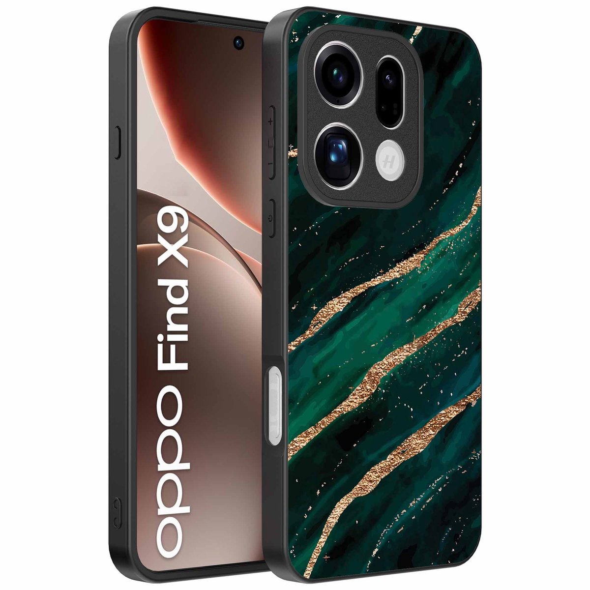 Geschikt voor Oppo Find X9 Telefoonhoesje met marmer opdruk - TPU backcover case marble design - Goud Groen - Smartphonica geschikt voor Oppo Find X9