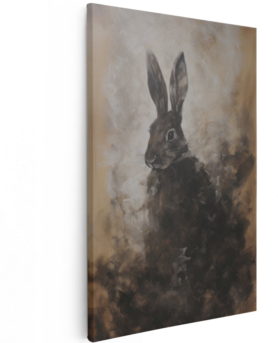 Artaza Canvas Schilderij Haas - 100x150 cm - Groot - Wanddecoratie Dieren - Muurdecoratie Landelijk - Decoratie Bruin - Schilderijen Op Canvas