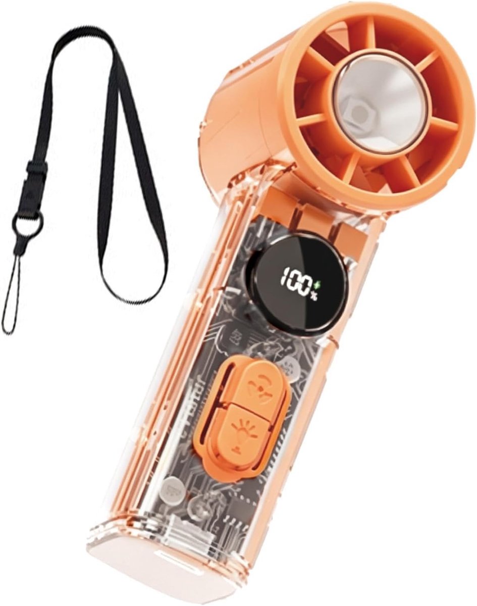 Miniventilator - Draadloze ventilator - 5 snelheden - Mini Fan Oplaadbaar - Persoonlijke ventilator - Snelheids-/Batterijweergave - LED-display - Snelheids-/Batterijweergave - LED-verlichting - ultrastille werking - oplaadbaar via USB - Oranje