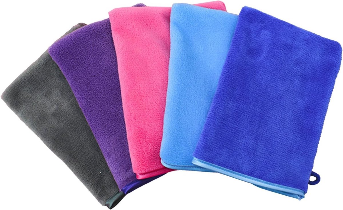 Set van 5 Badhandschoenen van Microvezel, Zacht en Absorberend, Ideaal voor Douche en Make-up Verwijdering, 20 x 15 cm