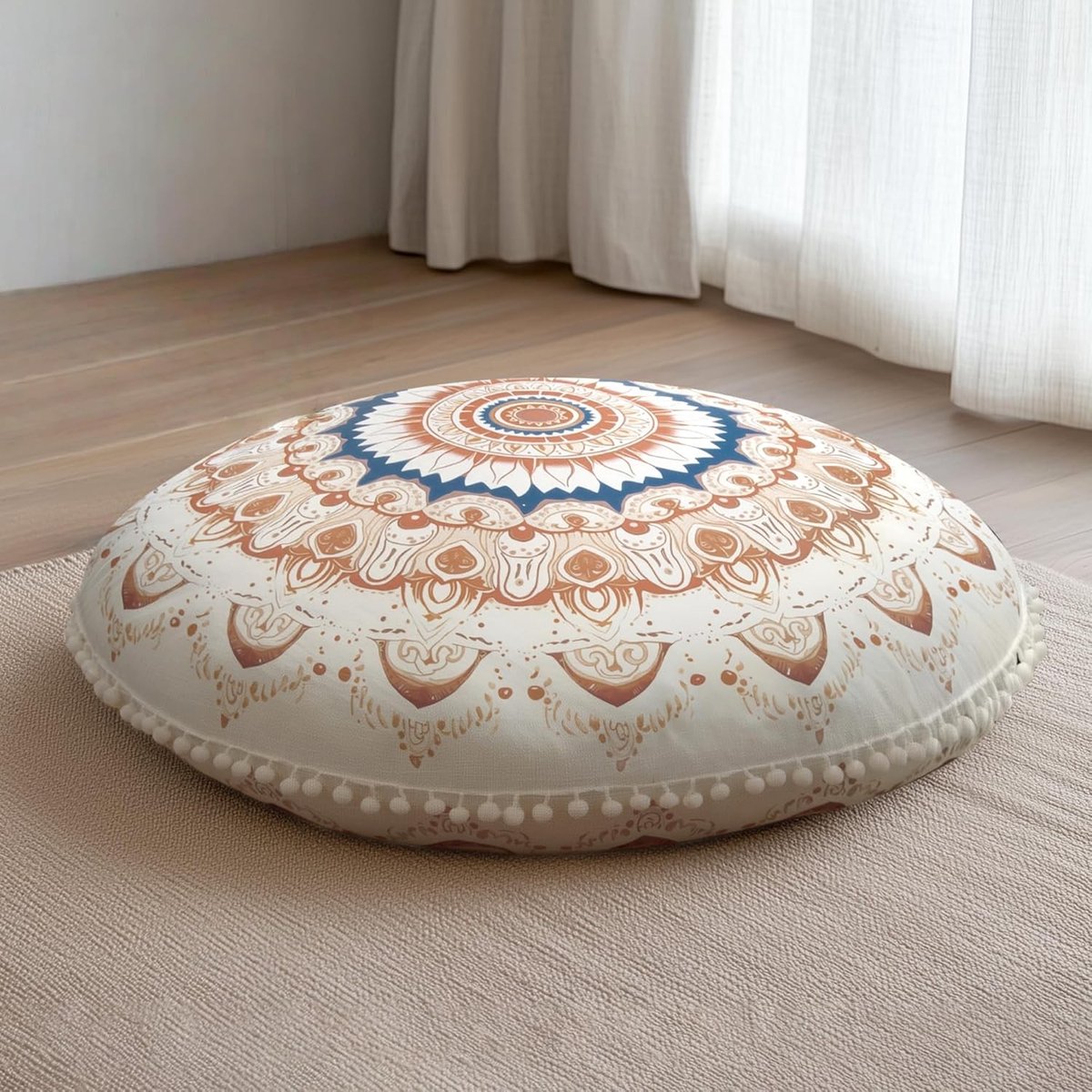 Ronde Meditatiekussen Ø80 cm - Wasbaar Yoga Kussen met Kwastjes voor Binnen en Buiten, Ergonomisch Zitkussen voor Comfort en Ontspanning