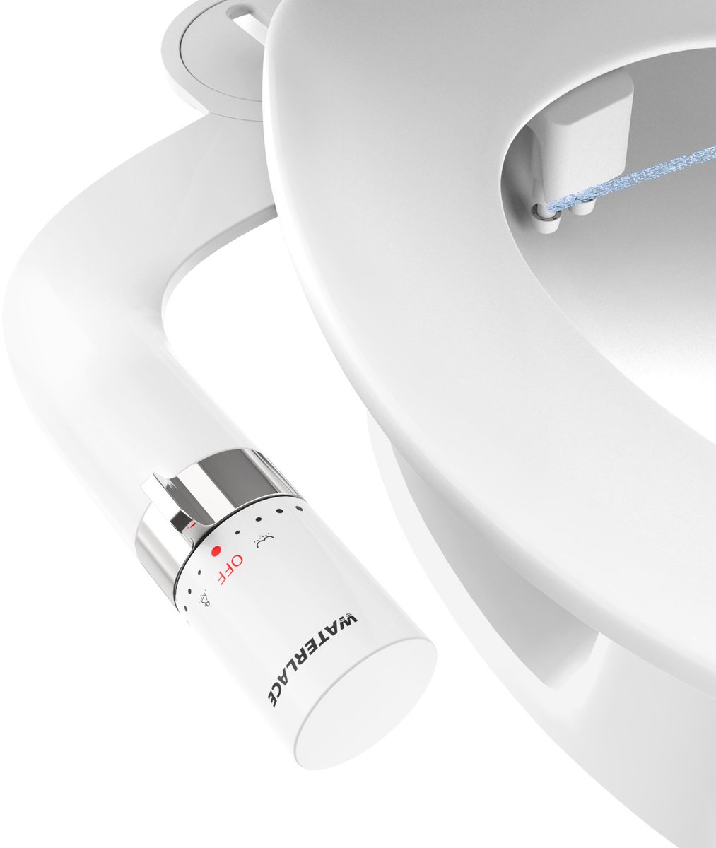 Auralum Max Ultra Slim Bidet Opzetstuk voor Toilet - 2 Sproeikoppen (bil & vrouw) - met Terugtrekmechanisme - Instelbare Waterdruk - Niet-elektrisch - Universeel passend - incl. RVS slang en montageset - Wit&Chroom