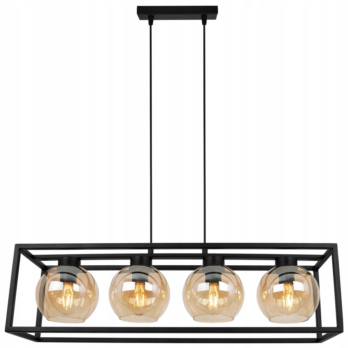 Moderne Zwarte Hanglamp met Glazen Bollen en Kooi - Stijlvolle Verlichting