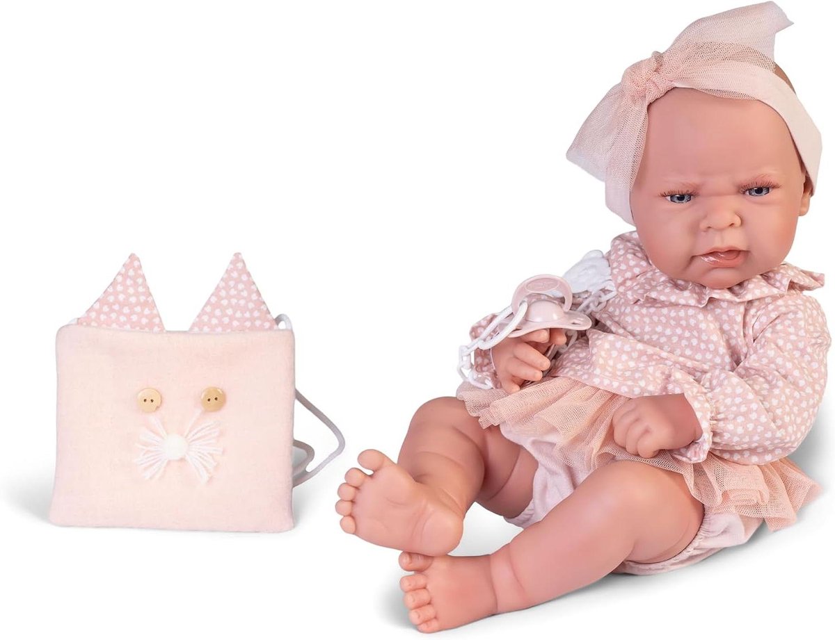 Pasgeboren pop Lea - Babypop met tas - Rollenspel - Zacht vinyl lichaam - 42 cm - Vleeskleur