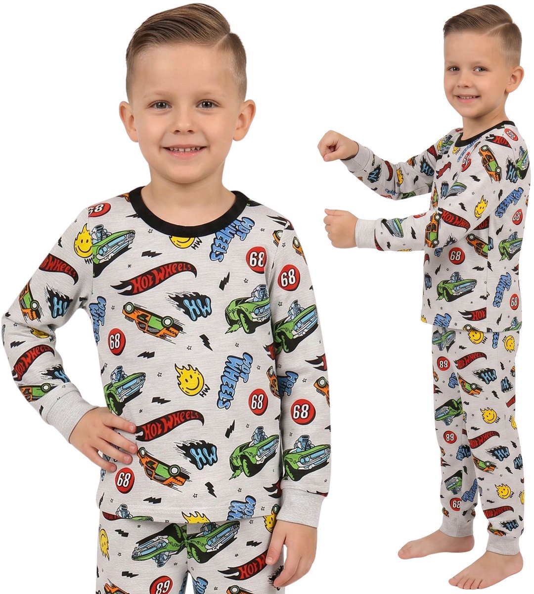 Hot Wheels KATOENEN jongenspyjama, TWEE DELEN pyjama met lange mouwen, LANGE broek OEKO-TEX 128
