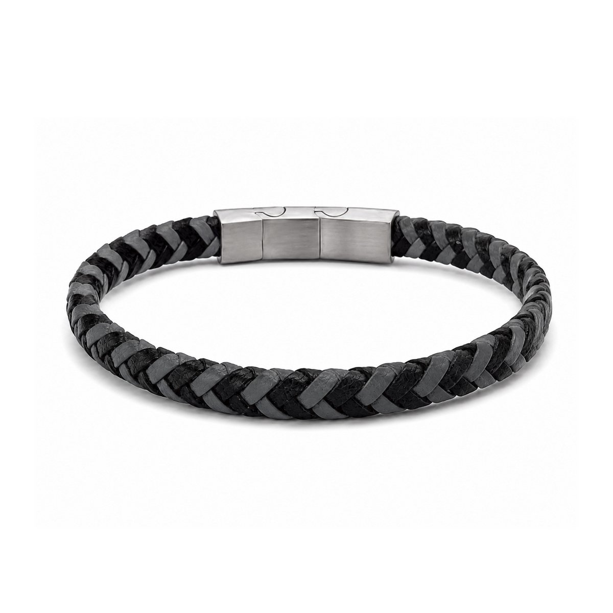 Frank 1967 7FB-0883 – Leren Armband Heren – Zwart/Grijs – Gevlochten Leer – 21 cm